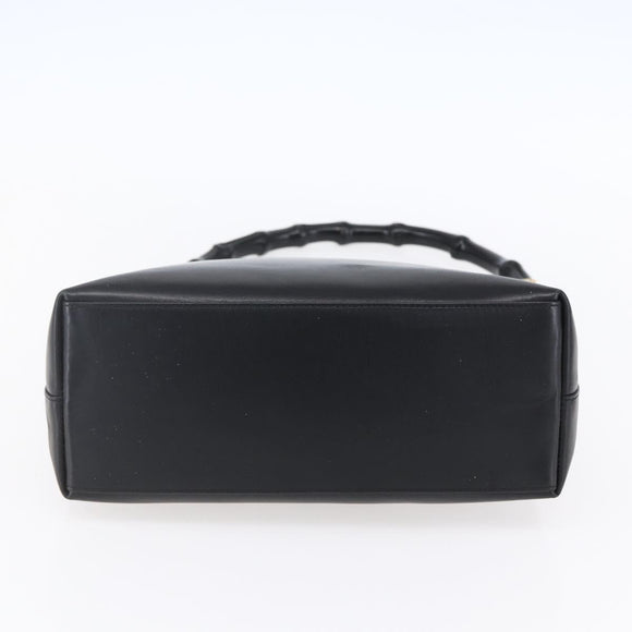 GUCCI GG Canvas Bamboo Shoulder Bag Leather Black Gold 001 3007 Auth 152575