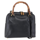 GUCCI Bamboo Hand Bag Leather 2way Black Gold 000 2296 0290 Auth 152576-1