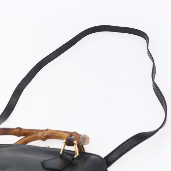 GUCCI Bamboo Hand Bag Leather 2way Black Gold 000 2296 0290 Auth 152576