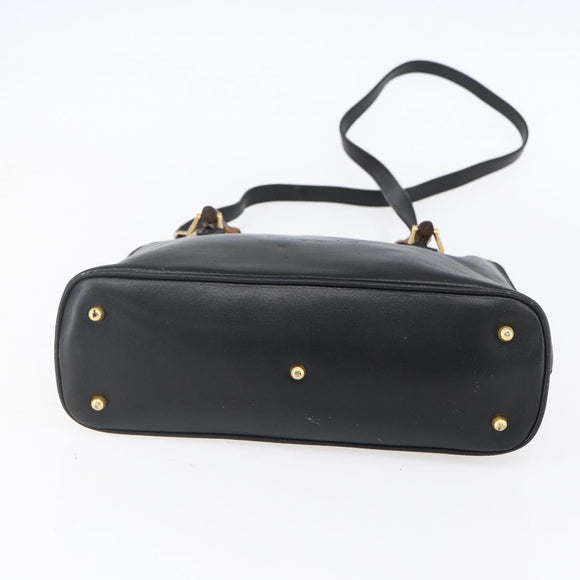 GUCCI Bamboo Hand Bag Leather 2way Black Gold 000 2296 0290 Auth 152576