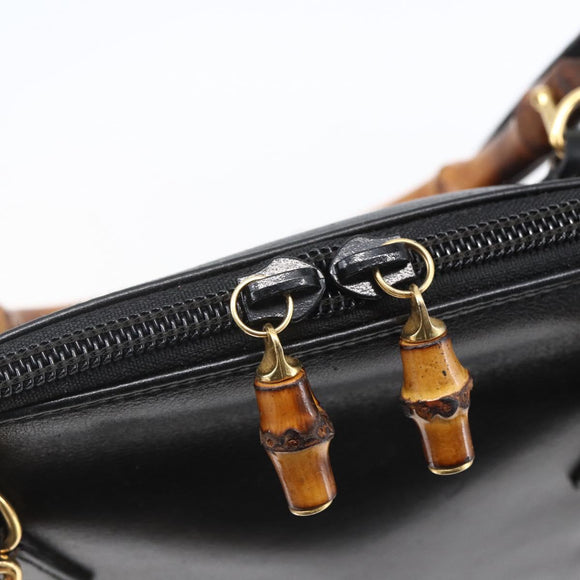 GUCCI Bamboo Hand Bag Leather 2way Black Gold 000 2296 0290 Auth 152576