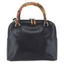 GUCCI Bamboo Hand Bag Leather 2way Black Gold 000 2296 0290 Auth 152576-13