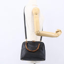 GUCCI Bamboo Hand Bag Leather 2way Black Gold 000 2296 0290 Auth 152576-24