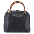 GUCCI Bamboo Hand Bag Leather 2way Black Gold 000 2296 0290 Auth 152576-2
