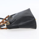 GUCCI Bamboo Hand Bag Leather 2way Black Gold 000 2296 0290 Auth 152576-3