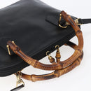 GUCCI Bamboo Hand Bag Leather 2way Black Gold 000 2296 0290 Auth 152576-7