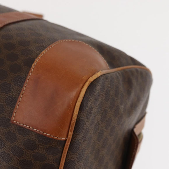 CELINE Macadam Canvas Boston Bag PVC Brown Gold Auth 152577