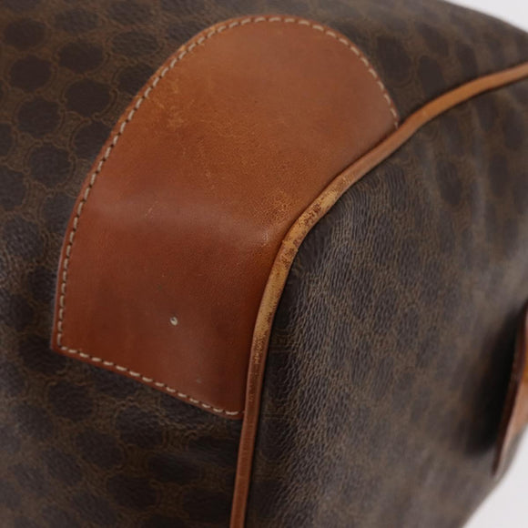 CELINE Macadam Canvas Boston Bag PVC Brown Gold Auth 152577