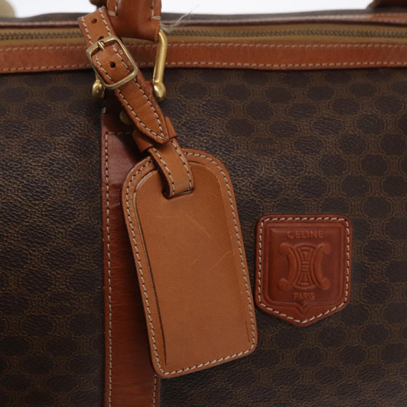 CELINE Macadam Canvas Boston Bag PVC Brown Gold Auth 152577