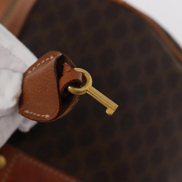 CELINE Macadam Canvas Boston Bag PVC Brown Gold Auth 152577