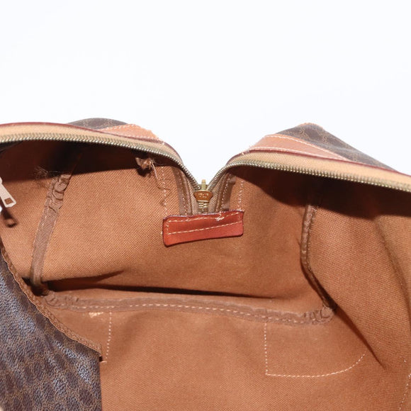 CELINE Macadam Canvas Boston Bag PVC Brown Gold Auth 152577