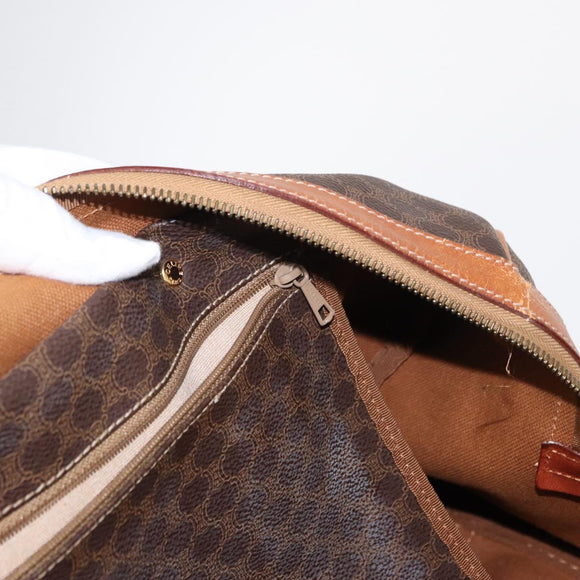 CELINE Macadam Canvas Boston Bag PVC Brown Gold Auth 152577