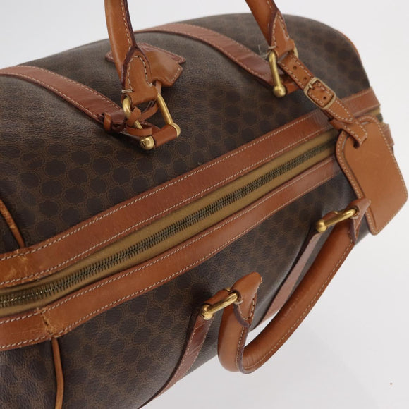 CELINE Macadam Canvas Boston Bag PVC Brown Gold Auth 152577