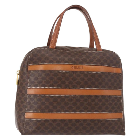 CELINE Macadam Canvas Hand Bag PVC Leather Brown Gold Auth 152578