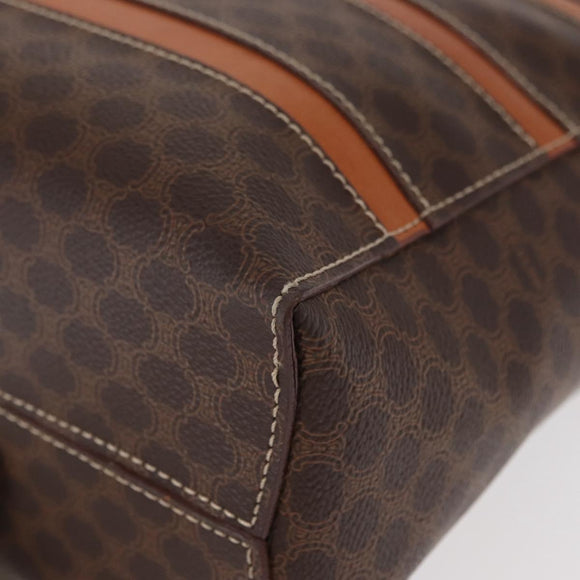 CELINE Macadam Canvas Hand Bag PVC Leather Brown Gold Auth 152578