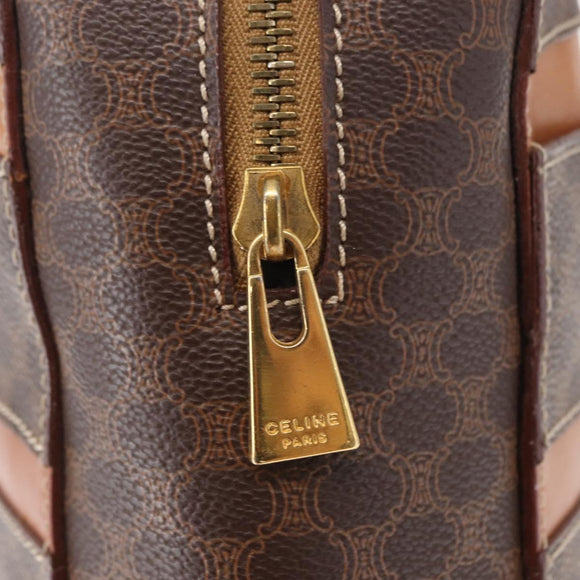 CELINE Macadam Canvas Hand Bag PVC Leather Brown Gold Auth 152578