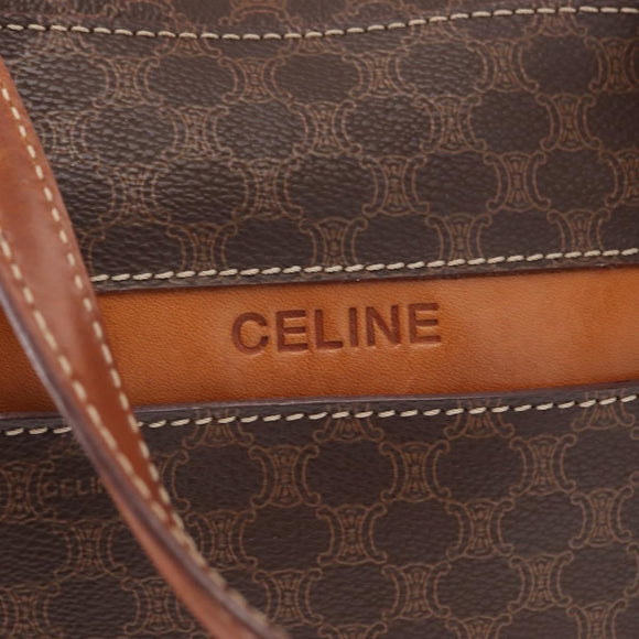 CELINE Macadam Canvas Hand Bag PVC Leather Brown Gold Auth 152578