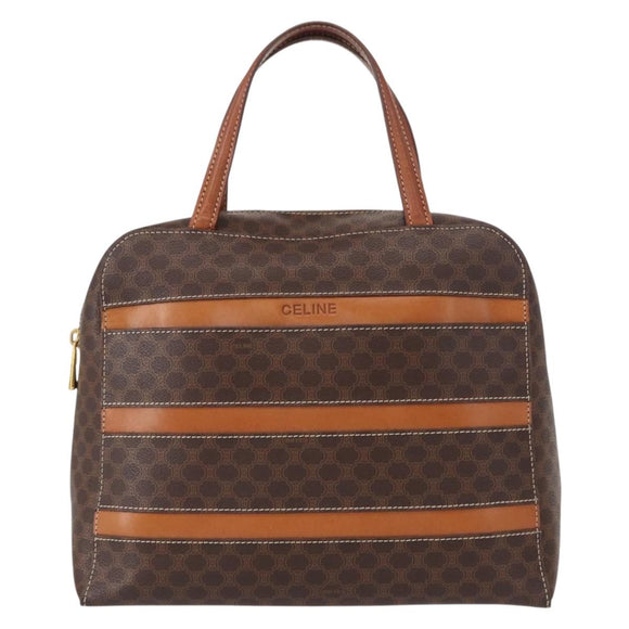 CELINE Macadam Canvas Hand Bag PVC Leather Brown Gold Auth 152578