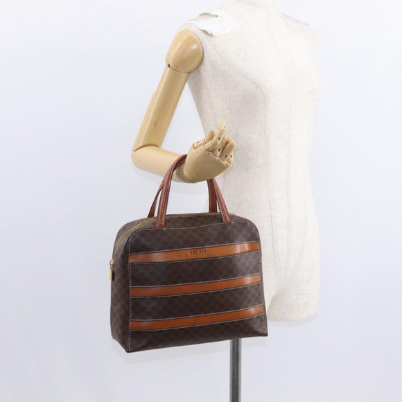 CELINE Macadam Canvas Hand Bag PVC Leather Brown Gold Auth 152578