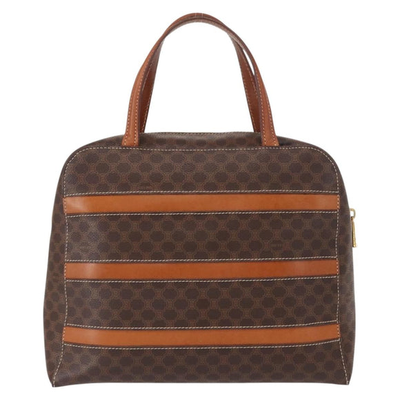 CELINE Macadam Canvas Hand Bag PVC Leather Brown Gold Auth 152578