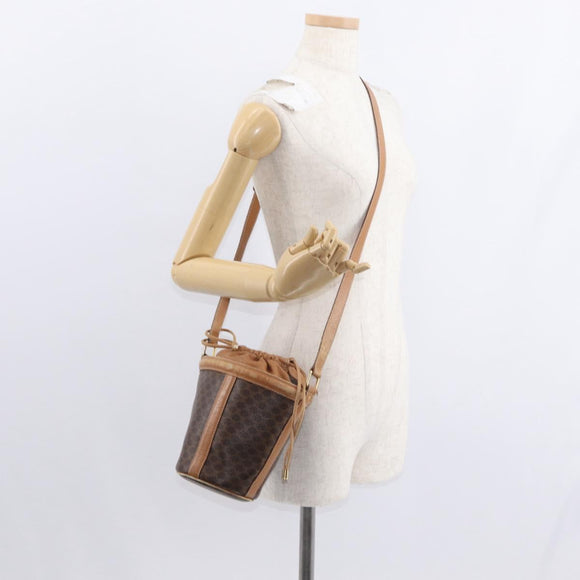 CELINE Macadam Canvas Shoulder Bag PVC Leather Brown Gold Auth 152579