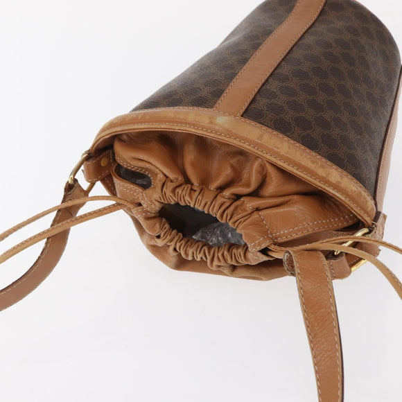 CELINE Macadam Canvas Shoulder Bag PVC Leather Brown Gold Auth 152579