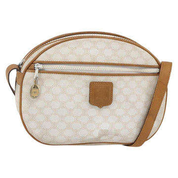 CELINE Macadam Canvas Shoulder Bag PVC Leather White Gold Auth 152580