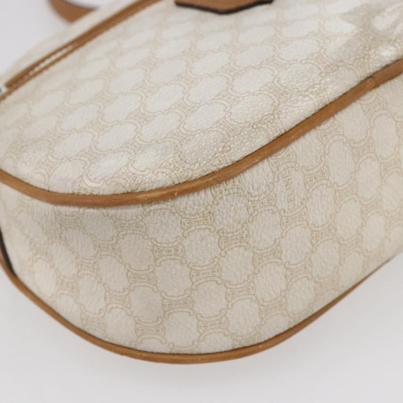 CELINE Macadam Canvas Shoulder Bag PVC Leather White Gold Auth 152580