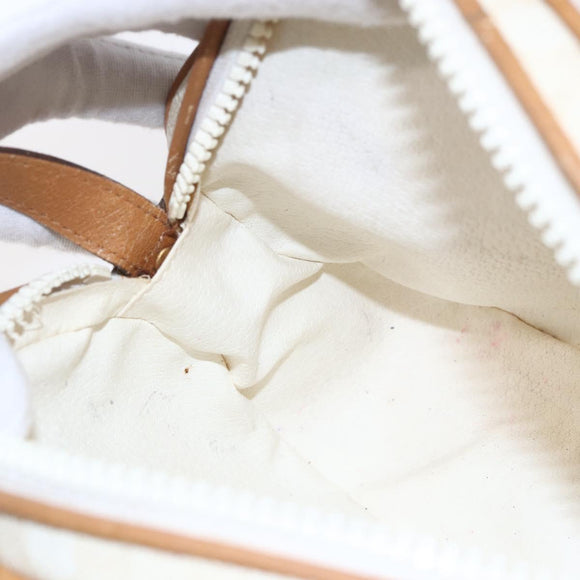 CELINE Macadam Canvas Shoulder Bag PVC Leather White Gold Auth 152580