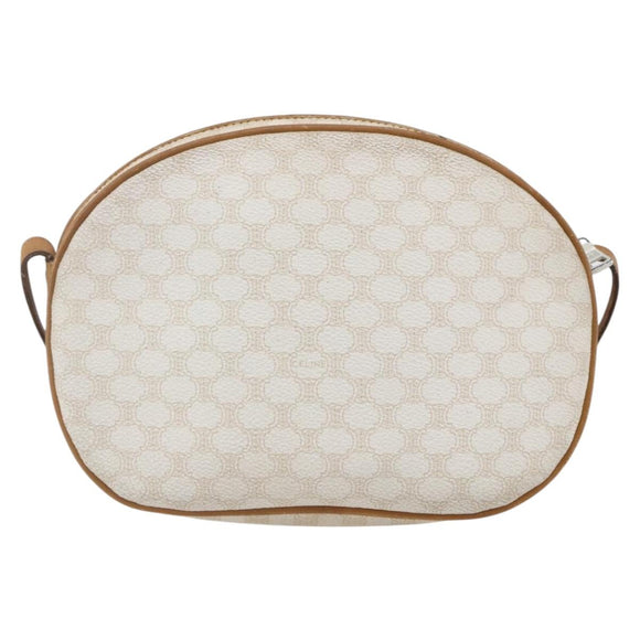 CELINE Macadam Canvas Shoulder Bag PVC Leather White Gold Auth 152580