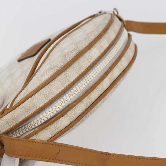 CELINE Macadam Canvas Shoulder Bag PVC Leather White Gold Auth 152580