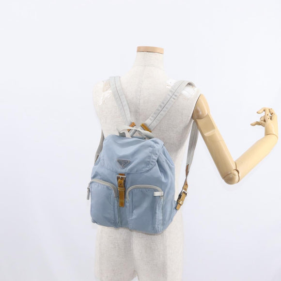 PRADA Backpack Nylon Light Blue Silver Auth 152581