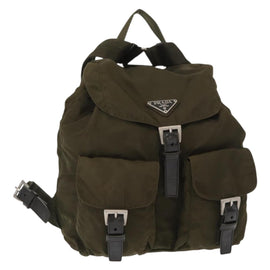 PRADA Backpack Nylon Khaki Silver Auth 152582