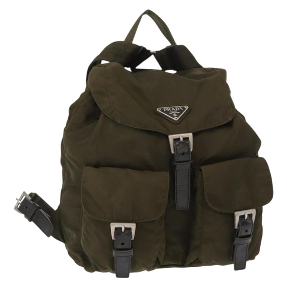 PRADA Backpack Nylon Khaki Silver Auth 152582