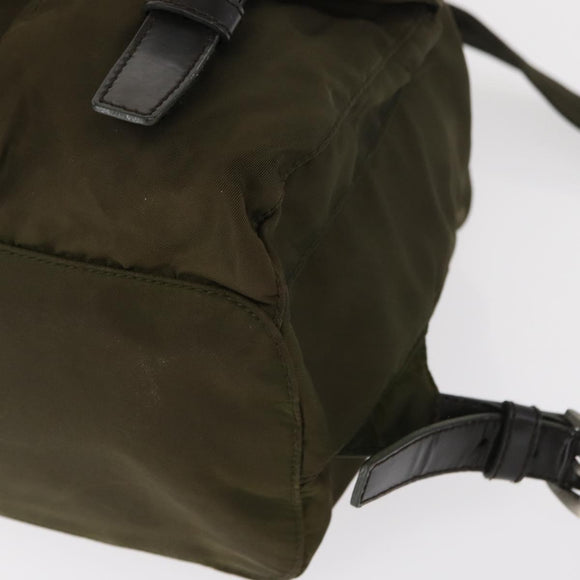 PRADA Backpack Nylon Khaki Silver Auth 152582