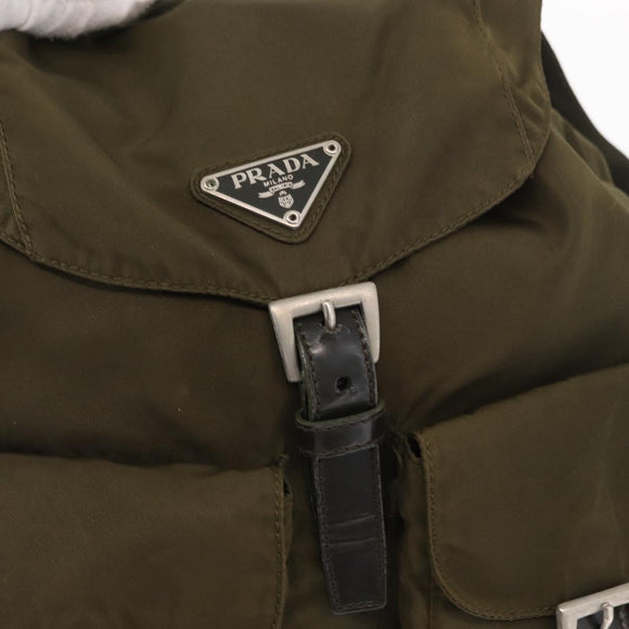 PRADA Backpack Nylon Khaki Silver Auth 152582