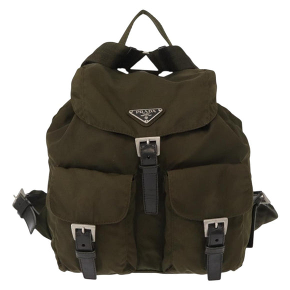 PRADA Backpack Nylon Khaki Silver Auth 152582