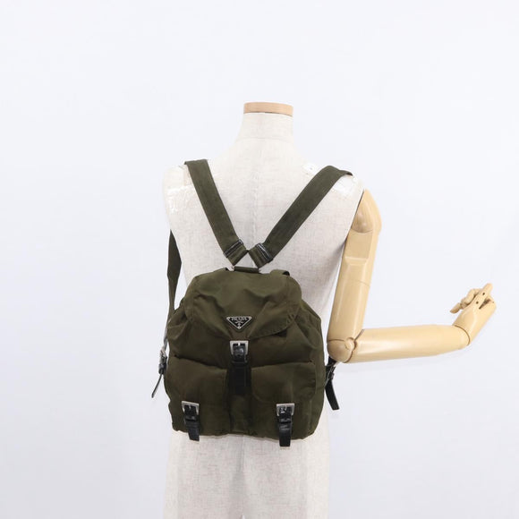 PRADA Backpack Nylon Khaki Silver Auth 152582