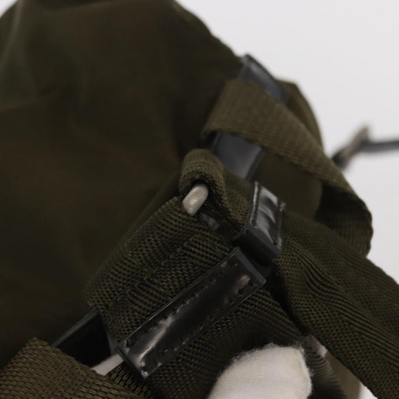 PRADA Rugzak Nylon Khaki Zilver Auth 152582