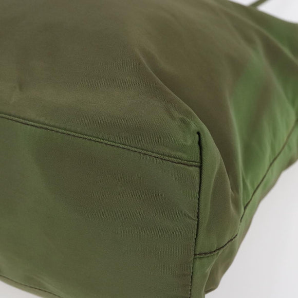 PRADA Tote Bag Nylon Khaki Silver Auth 152583