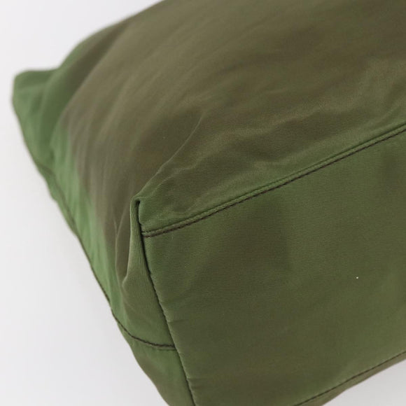 PRADA Tote Bag Nylon Khaki Silver Auth 152583