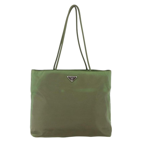 PRADA Tote Bag Nylon Khaki Silver Auth 152583