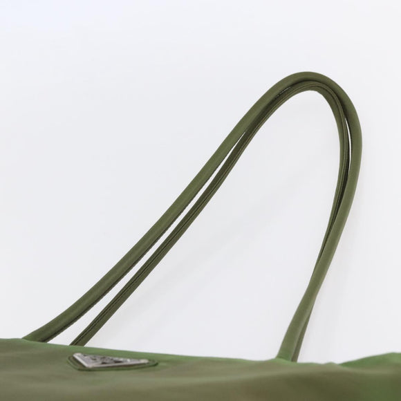 PRADA Tote Bag Nylon Khaki Silver Auth 152583