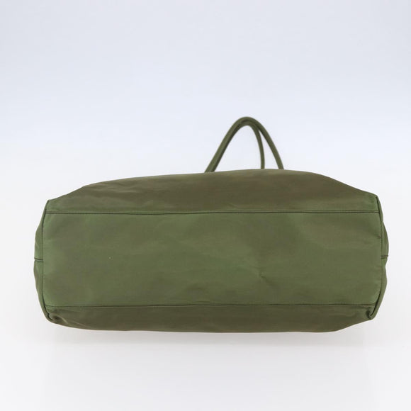 PRADA Tote Bag Nylon Khaki Silver Auth 152583