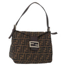 FENDI Zucca Canvas Mamma Baguette Shoulder Bag Black Brown Silver Auth 152586-1