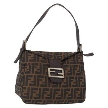 FENDI Zucca Canvas Mamma Baguette Shoulder Bag Black Brown Silver Auth 152586