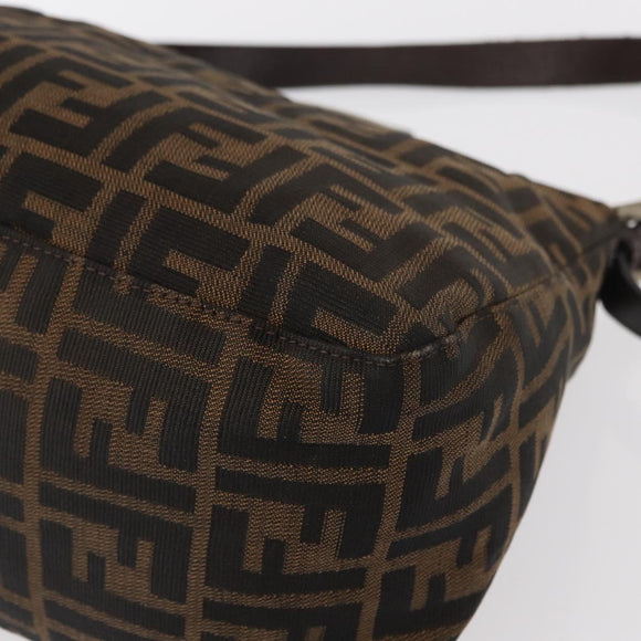FENDI Zucca Canvas Mamma Baguette Shoulder Bag Black Brown Silver Auth 152586