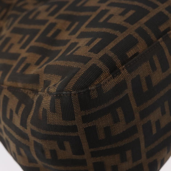 FENDI Zucca Canvas Mamma Baguette Shoulder Bag Black Brown Silver Auth 152586