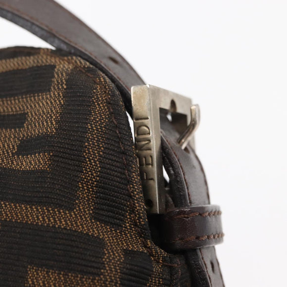FENDI Zucca Canvas Mamma Baguette Shoulder Bag Black Brown Silver Auth 152586