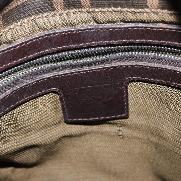 FENDI Zucca Canvas Mamma Baguette Shoulder Bag Black Brown Silver Auth 152586